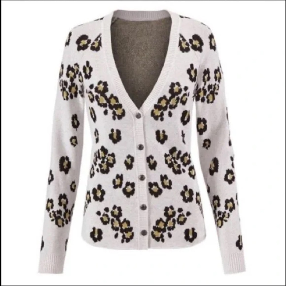Cabi Nikki Floral Cheetah Cozy Soft Button Front Boho Chic Cardigan Sweater S